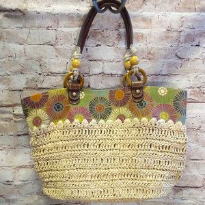 Fossil Tote/Beach Straw Bag w/Leather Straps